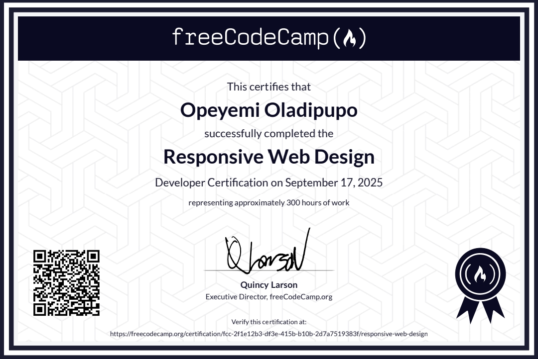 freeCodeCamp Responsive Web Design Certificate